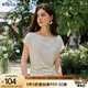 Olrain歐芮兒法式優(yōu)雅一字領(lǐng)顯瘦T恤女夏季2025新款修身減齡上衣 杏色 L