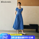 Olrain歐芮兒2025夏季新款藍(lán)色度假風(fēng)連衣裙方領(lǐng)設(shè)計(jì)收腰顯瘦長裙 克萊因藍(lán) XL