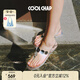 COOLCHAP25新款亮片涼鞋女羊皮舒適軟底旅游海邊度假沙灘夾腳平底涼鞋 銀色 37