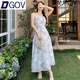 DGOV2026仙連衣裙一眼驚艷藍色玫瑰花輕薄收腰顯瘦夏季新款裙子 淺藍色吊帶裙 S 80-90斤