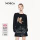 MO&Co.長(cháng)袖T恤2025秋新品貓和老鼠聯(lián)名系列棉質(zhì)斑駁印花MBE3TEET03 炭黑色 M /165