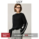 LILY2025冬新款女裝羊毛混紡撞色立體線(xiàn)條套頭圓領(lǐng)黑色針織衫毛衣 510黑 S