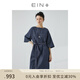 EIN【新中式牛仔系列】EIN言復(fù)古休閑干練系帶收腰連衣裙夏新款 墨藍(lán) S