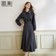 香影復古格子襯衫連衣裙女2026春季新款長(cháng)袖學(xué)院風(fēng)法式翻領(lǐng)襯衣裙 藏青 L 165/88A/110-125斤