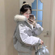 韓璐嬌（hanlujiao）羽絨棉服女冬季2025年新款連帽羽棉襖絨服女外套小個(gè)子工裝派克服 白灰色 M