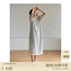 旅途原品 棉麻女裝 亞麻高檔條紋長(zhǎng)裙子2025t恤寬松款女開(kāi)叉短袖裙V領(lǐng)海潮 藍(lán)白條 M (160cm)