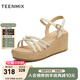 天美意一字帶涼鞋商場(chǎng)同款交叉條帶坡跟百搭女鞋2025夏新款COO10BL5 米色 37