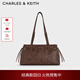 CHARLES&KEITH25秋季新品復古油蠟皮繩結單肩腋下包生日禮物CK2-20782673 Distressed Coffee咖啡色 M