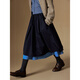 ELLE KIDS童裝 蓬蓬大擺半身裙女兒童秋季新款拼接撞色A字純棉裙子 藏青色 165