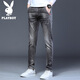花花公子（PLAYBOY）牛仔褲男2025年秋冬季潮流修身彈力長(cháng)褲子男褲 煙灰色 36