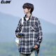CLOR格子長(cháng)袖襯衫男士秋季ins寬松休閑襯衣美式復古外套CLCX10黑色XL