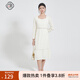 固執(zhí)（OBSTINATE）【特價(jià)】秋季新款復(fù)古優(yōu)雅蕾絲拼接長(zhǎng)袖法式中長(zhǎng)款連衣裙A字裙女 杏色 160/80A/S