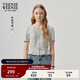 Teenie Weenie小熊女裝T恤2025夏季新款時(shí)尚優(yōu)雅法式圓領(lǐng)花邊短袖 灰色 M