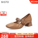 百思圖23春商場羊皮瑪麗珍鞋小皮鞋女晚晚鞋單鞋KA161AQ3 黃色 38