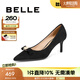 百麗（Belle）蝴蝶結細高跟單鞋女商場同尖頭單鞋3Y6G2CQ4 黑色 38 (240mm)