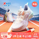 特步（XTEP）童鞋兒童棉花糖女童網(wǎng)面透氣旋鈕扣跑鞋 經(jīng)典白/雪青紫/寧靜藍 35