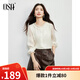 歐莎法式釘珠圓領(lǐng)荷葉邊襯衫女秋季2025年新款肌理感襯衣上衣 米白色 L