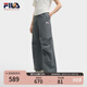 FILA 韓素希同款|斐樂官方女裝小狐貍梭織長褲2025夏季新款時尚收口褲 綠木灰-DY M 165/66A/M