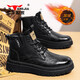 公牛世家馬丁靴男鞋冬季新款英倫風(fēng)復古工裝鞋子男款休閑厚底高幫大頭皮鞋 黑色【加絨款棉鞋】GN124101301 41