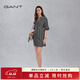 GANT/甘特2024年新款女士中長(cháng)款裙子休閑寬松字母印花五分袖連衣裙 433夜藍色 L (38)