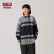 MUJI女式法蘭絨襯衫領(lǐng)寬版長(cháng)袖襯衫女士格子襯衣外套25年冬季女裝 黑色格紋 M （160/84A）