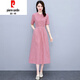 皮爾卡丹（pierre cardin）棉麻連衣裙女2026夏季新款高端收腰顯瘦氣質(zhì)減齡夏天薄款亞麻裙子 粉色 M