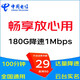 中國電信（CHINA TELECOM） 5G大流量卡手機卡無(wú)線(xiàn)上網(wǎng)卡WIFI熱點(diǎn)卡不限網(wǎng)速手表卡ESIM卡衛星卡電話(huà)卡 29元暢爽卡，180G降速100分鐘+不能辦副卡