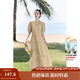 茵曼（INMAN）純棉法式氣質(zhì)連衣裙女裝2025夏季新品顯瘦V領(lǐng)泡泡袖A字長(cháng)裙子 卡其色 M