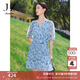 玖姿·安娜蔻V領(lǐng)雪紡連衣裙女裝夏款泡泡袖褶皺感淺藍色裙 花淺藍 M