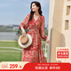 尚都比拉春秋中長(cháng)款印花紅色連衣裙氣質(zhì)女神范顯瘦度假裙子 紅花 L 