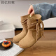 百麗踏復古平底內增高短靴女2026秋冬新款磨砂褶皺短筒勃肯西部堆堆靴子 卡其色 35
