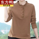東方鴨純棉中年媽咪秋裝T恤早秋上衣女半高領(lǐng)打底衫春秋款長(cháng)袖寬松秋衣 咖色 偏淺 L 建議【105115斤】