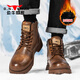 公牛世家馬丁靴男鞋真皮2026秋冬季新款加絨保暖厚底增高工裝靴子 紅棕 40