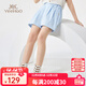 英氏（YEEHOO）女童褲子兒童短褲夏季薄款透氣時(shí)尚百搭純色中大童裝洋氣夏裝新款 休閑釘扣藍色 165