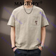 MAGIOPY奢侈高端品牌男裝高端日系復古繡花短袖T恤男夏季新款寬松透氣 淺卡其 L 適合130-150斤