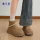 逸蘭朵復古厚底雪地靴女2025年新款冬季配裙子加絨短靴女款保暖勃肯棉鞋 卡其色【加絨加厚】 37 (235mm)