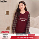 MsShe【磨毛格子拼接衛衣】大碼女裝2025新款秋裝胖mm印花上衣女 安可拉紅色現貨 2XL