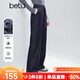 百圖（betu）女裝2025年冬季新款休閑褲抓絨仿牛仔撞色跡線(xiàn)松緊腰褲子2510X03 深牛仔藍 L