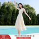 香影無(wú)袖背心連衣裙女2025夏季新款高腰超仙拼接網(wǎng)紗層層蛋糕裙子 米色 S
