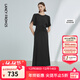 朗姿法式褶皺收腰設計感小眾氣質(zhì)高級感長(cháng)裙夏裝新款女連衣裙 黑色 L