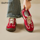 達芙妮紅色德訓鞋女2025冬季新款厚底增高輕便阿甘休閑運動(dòng)芭蕾鞋