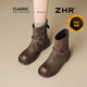 ZHR堆堆短靴女2025新款厚底雪地靴美拉德褲管馬丁靴女KN191A棕色38