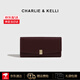 CHARLIE&KELLI品牌 CK輕奢錢(qián)包女款卡包女士長(cháng)款錢(qián)包簡(jiǎn)約多卡位手拿包 棗紅色【八倉速發(fā) 品牌禮袋】