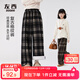 左西女童加絨褲子冬款保暖2025新款兒童復古格紋褲闊腿褲 咖棕格 150