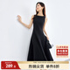 尚都比拉春季氣質(zhì)通勤設計解構線(xiàn)條收腰顯瘦圓領(lǐng)長(cháng)款連衣裙 黑色 L 