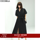 COCOBELLA氣質(zhì)通勤長(cháng)款襯衫裙女泡泡袖度假風(fēng)遮肉連衣裙FR901 黑色 S