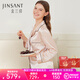 金三塔真絲睡衣女100%桑蠶絲外穿絲滑親膚兩件套睡褲居家服禮物 [熱薦]19姆米香妃色 L