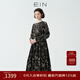 EIN言文藝復古中式立領(lǐng)印花高腰碎褶燈籠長(cháng)袖連衣裙女秋季款 石墨黑 L