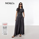 MO&Co.連衣裙春夏彈力莫代爾拼接砂洗銅氨絲天絲高腰長(cháng)裙摩安珂夏 深灰色 M 165