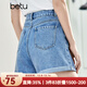 百圖betu女裝夏季新款牛仔褲高腰百搭顯瘦多色牛仔短褲女2305T54 淺蘭 M